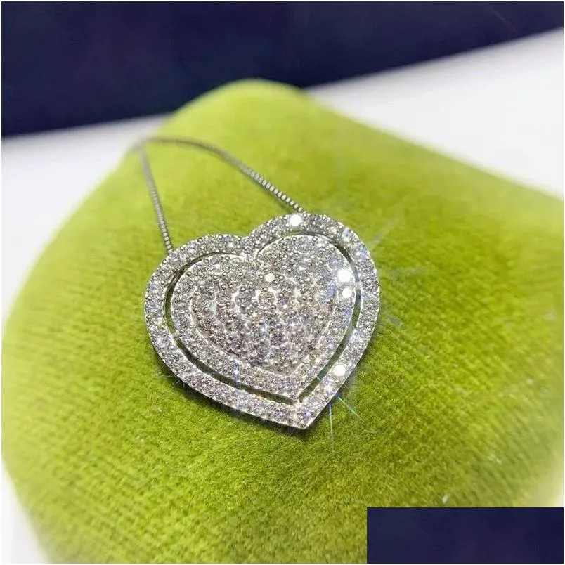 Anheng Halskjeder 2023 Håndlagde Hjerte Glitrende Smykker Sterling Sier Pave Hvit Safir Cz Diamant Edelstener Fest_voghion.com