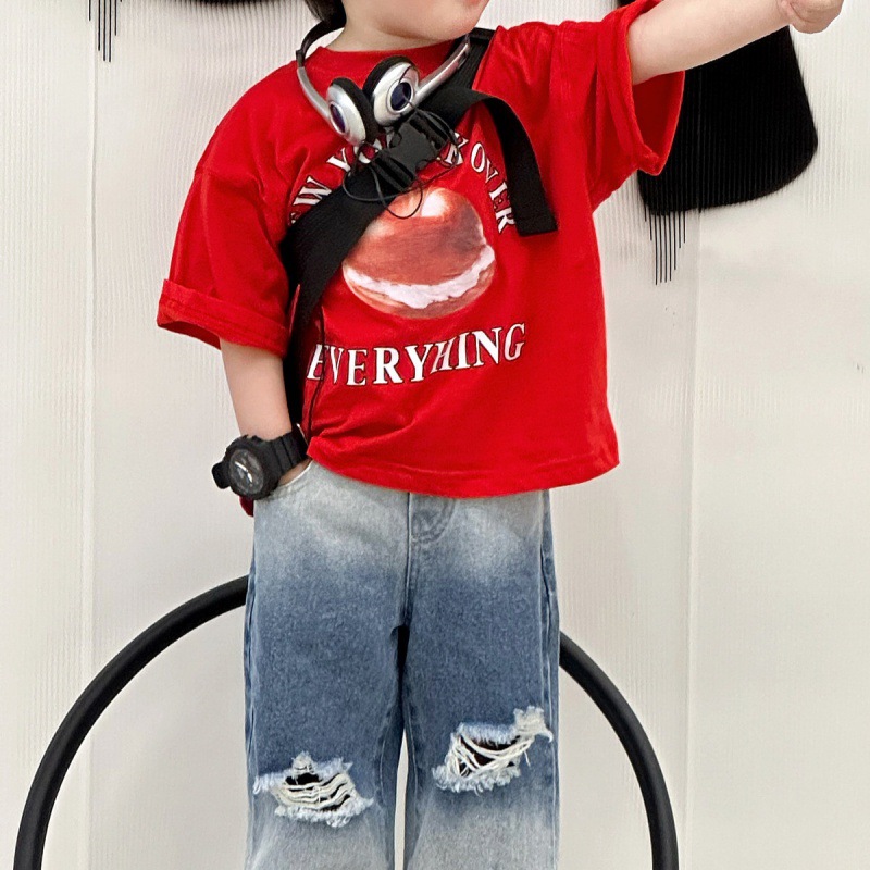 Jeans déchirés pour mères et enfants, pantalons à jambes larges et droites progressives, pour garçons et filles, tendance de la mode_voghion.com
