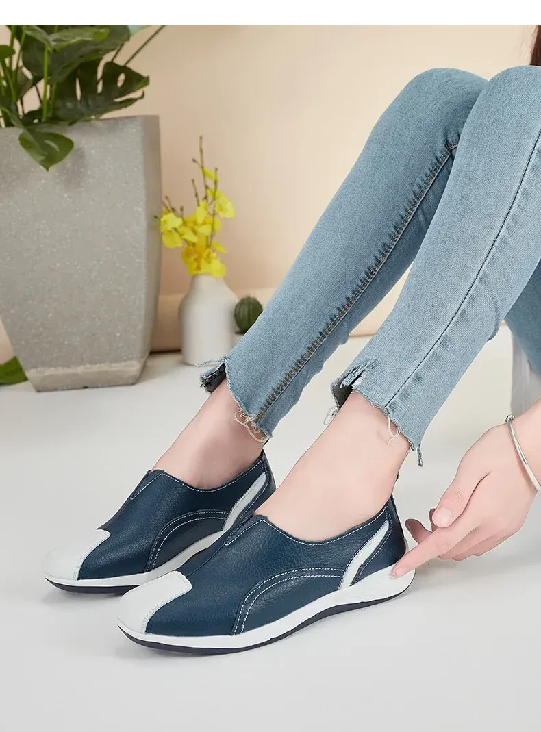 Genuine Leather Women 2024 Spring Autumn Slip-on Casual Flats Woman Fashion Loafer Ladies Shoes atos Mujer_voghion.com