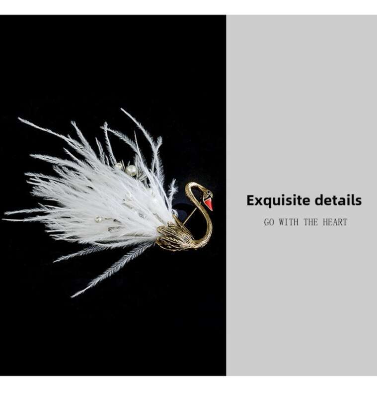 Feder Schwarz Schwan Mantel Brosche High-End Brust Blume Weibliche Ins Trendy Persönlichkeit Pin Temperament Luxus Zubehör_voghion.com