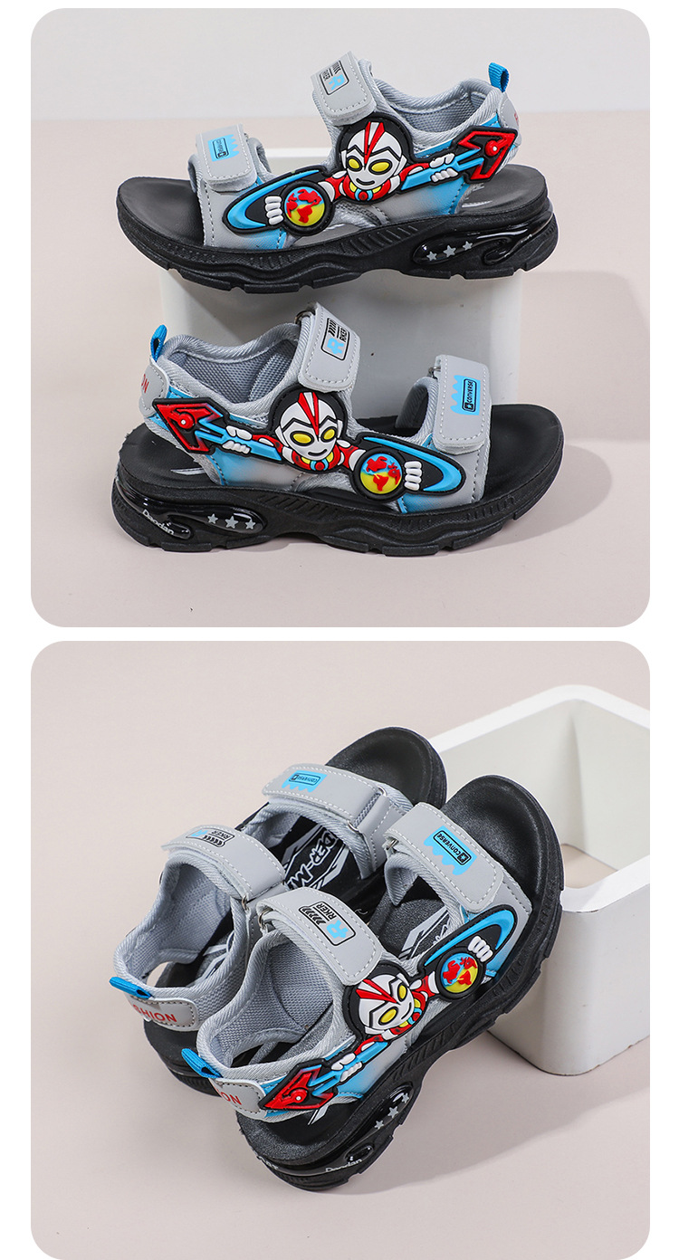 Boys' Cartoon Velcro Soft Sole Sports Middle School Children's Beach Sandals, Students' Casual Sandals_voghion.com