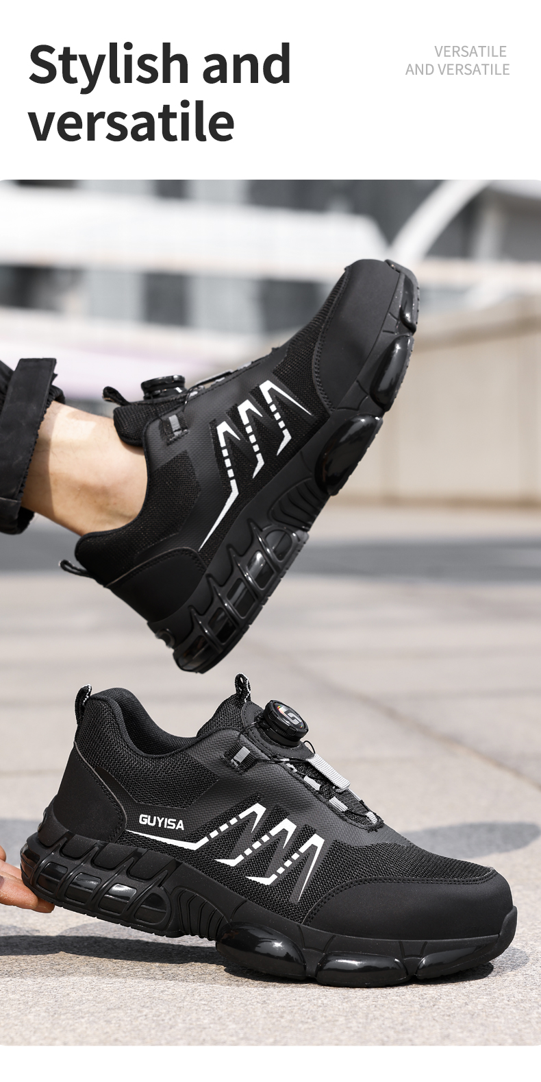 Scarpe antinfortunistiche GUYISA con punta in acciaio, scarpe da lavoro da uomo di alta qualità, leggere, alla moda e comode 5025bk_voghion.com