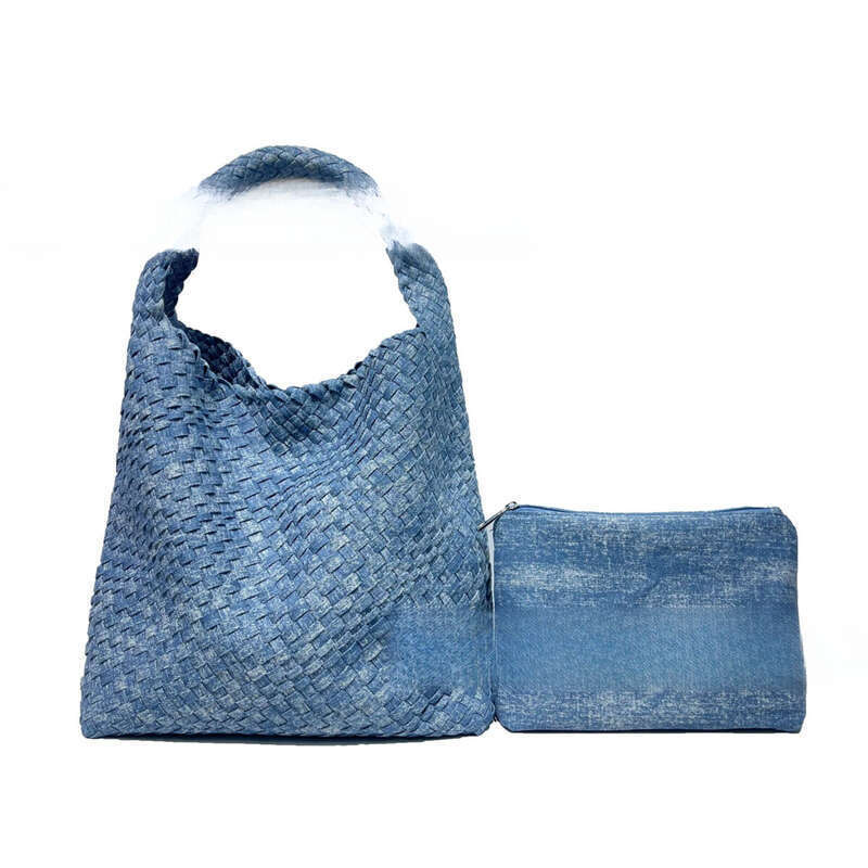 Large Tie-dye Denim Shoulder Bag For Women Woven Handle Bag_voghion.com