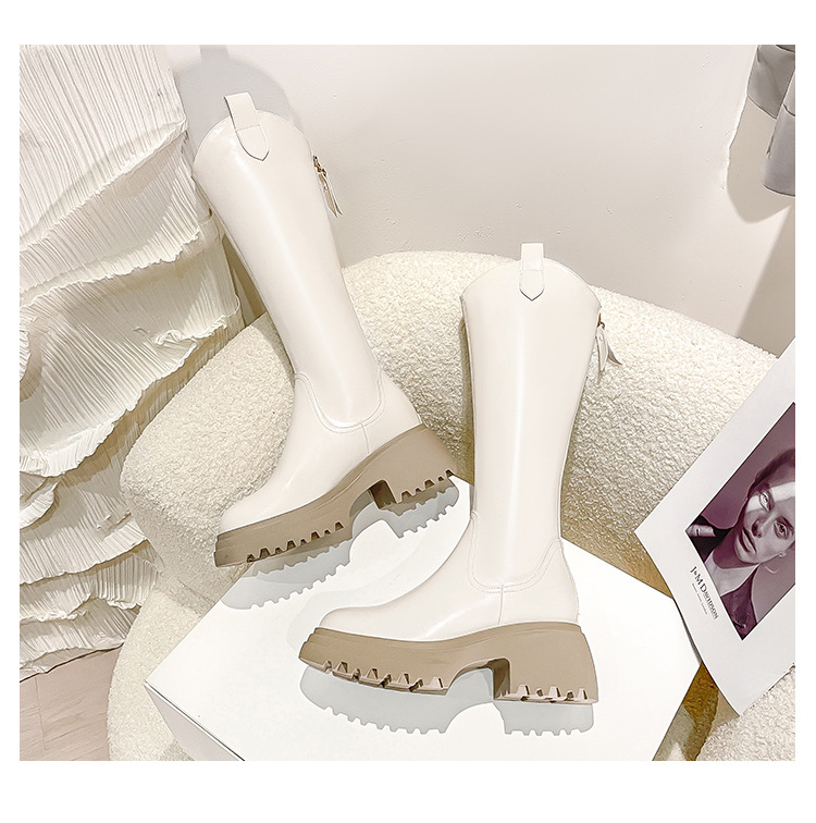 Thick soled Knight boots for women in autumn winter 2024, new knee length V-neck small and elastic high leg boots,_voghion.com