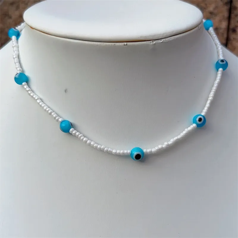 Kette bunt für Frauen Mode handgefertigt Daisy Blume Lächeln Charms Perlen Halsband Kunststoff Perlen Halskette Boho Schmuck_voghion.com