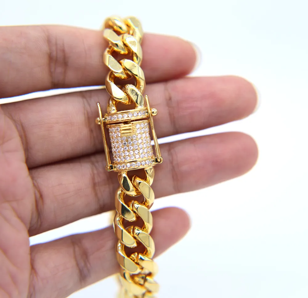 Iced Out Bg Kubas kaklarota ar pilnu bruģētu Cz aizdare Hip Hop kaklarotu rokassprādzes komplekts vīriešiem Miami Cuban K zelta pildījums vīriešiem_voghion.com