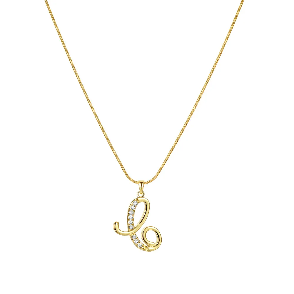 Colliers pendentifs personnalisés CZ A-Z Alphabet Collier Bijoux Plaqué Or Lettre Initiale Cursive Vieil Anglais_voghion.com