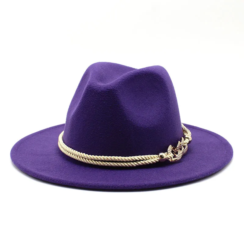Blackwhite Wide Brim Simple Top Panama Solid Felt Fedoras Hat for Men W_voghion.com