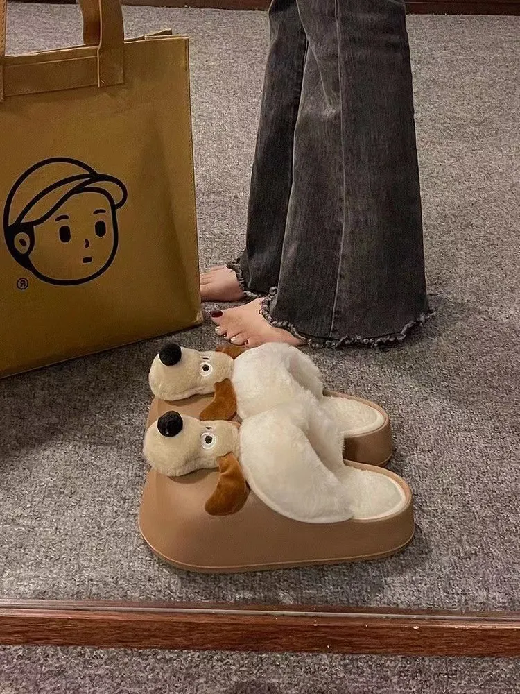 Cartoon Hond Afneembare Waterdichte Winter Leuke Warme Katoenen Pantoffels voor Vrouwen_voghion.com