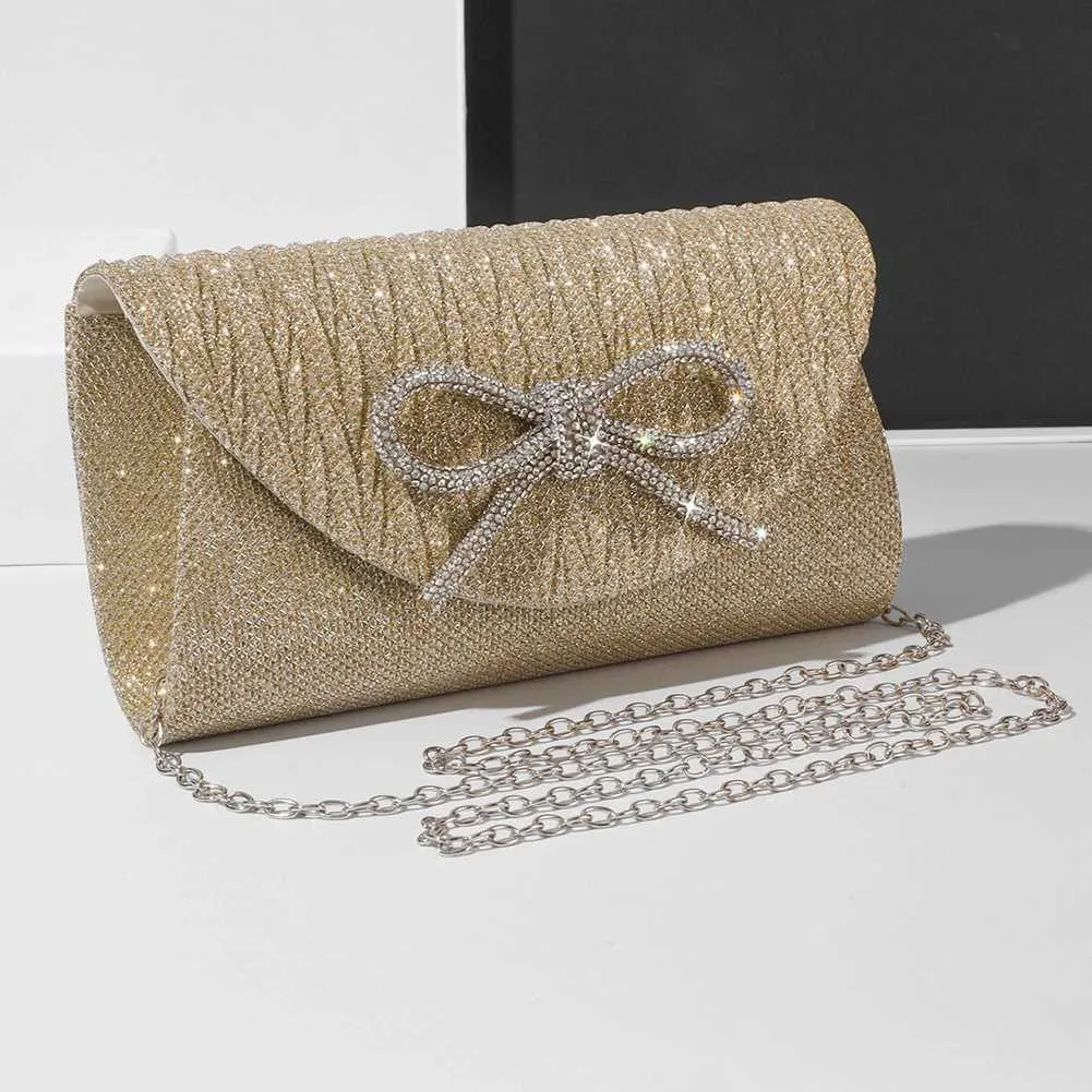 Elegante pochette con fiocco in cristallo scintillante da donna, con busta, per cena, sera, matrimonio, festa, ballo, portafoglio Y241019_voghion.com