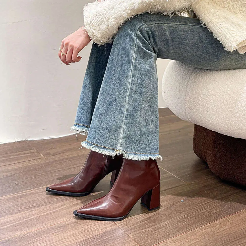 Winter  Ankle Fashion Back Zippers Pointed Toe Ladies Elegant Short Boots High Heel Women's Footwear_voghion.com