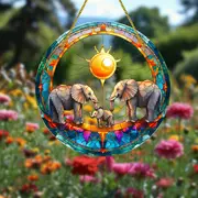 8" Boho Elefanten-Sonnenfänger - Acryl im Buntglas-Stil. Perfekte Dekoration für Zuhause oder das Büro. Kein Strom nötig. Tolles Geburtstagsgeschenk._voghion.com