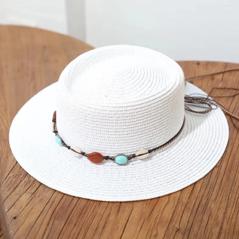 Berets Bohemia Style Summer Flat Top Sun Hat Women Big Head Beach Cap Holiday Sunshade Sunscreen Straw_voghion.com