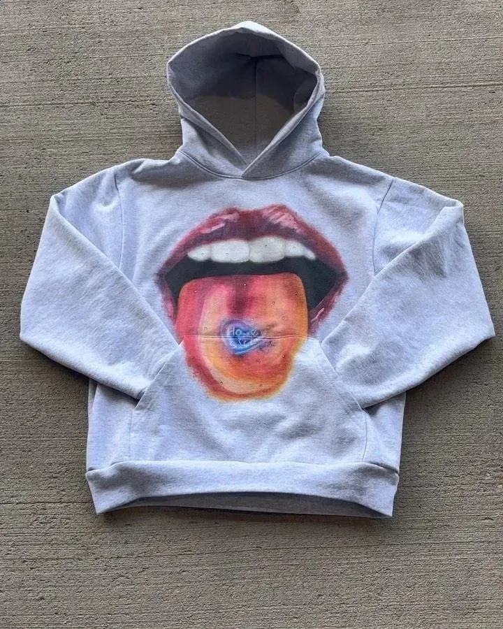American Retro Tongue Printing Hooded Pure Cotton Sweatshirt Mens and Womens Loose Top streetwear haikyuu Y2K clothing_voghion.com
