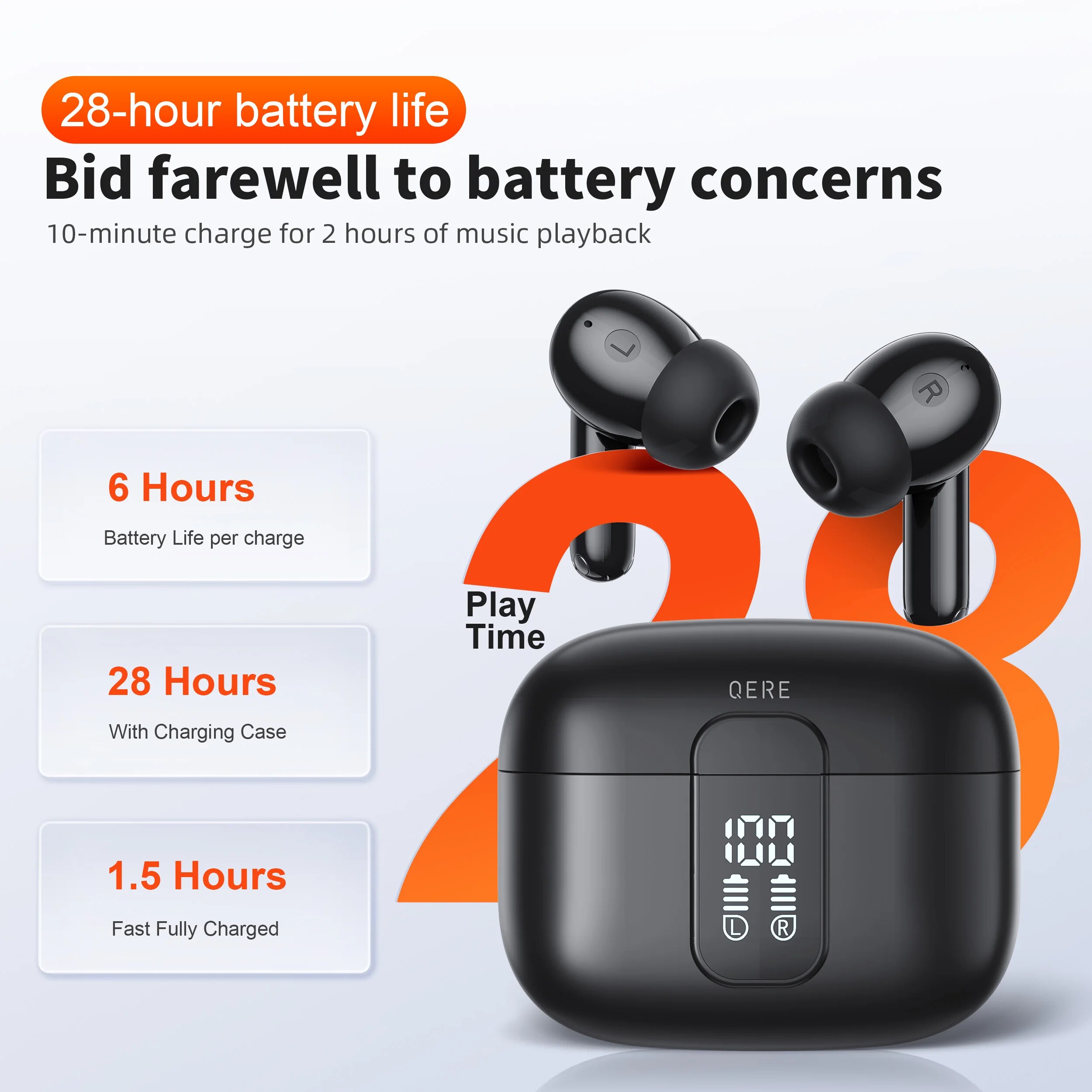 Qere e50 bluetooth høretelefoner, trådløse hifi in-ear hørebøffer_voghion.com