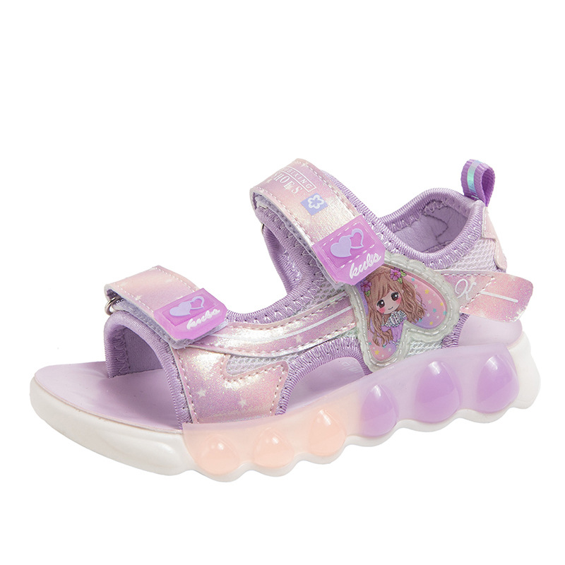 2024 Sandali da ragazza primaverili in pelle artificiale da spiaggia con velcro in gomma rosa viola stile principessa scarpe per bambini dei cartoni animati_voghion.com