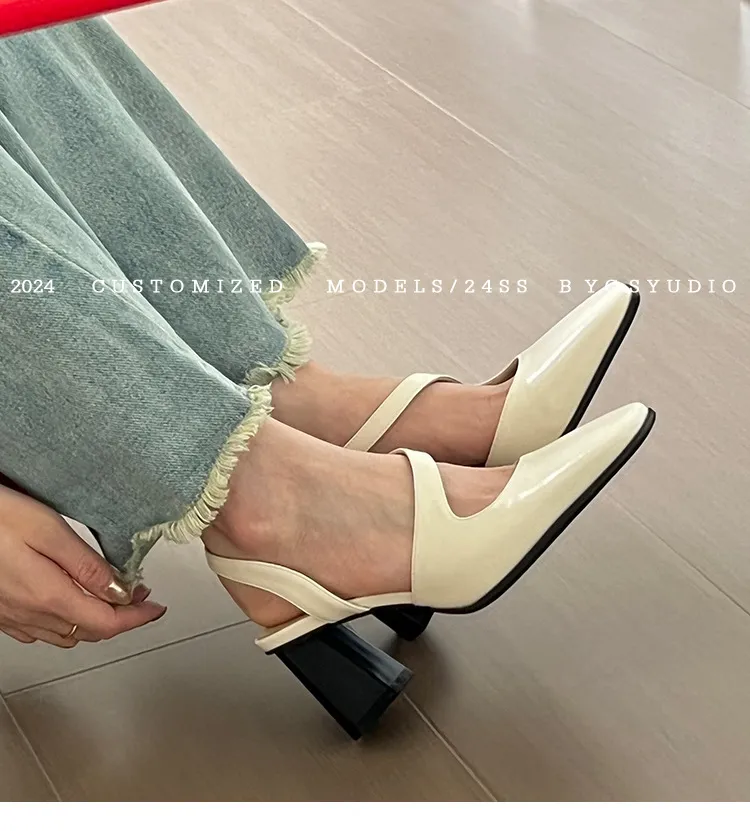 2024 Summer Thick Mary Jane Single Shoes Back Square Head Sandals Female Commuter One e Strap High Heels Free of Mail_voghion.com