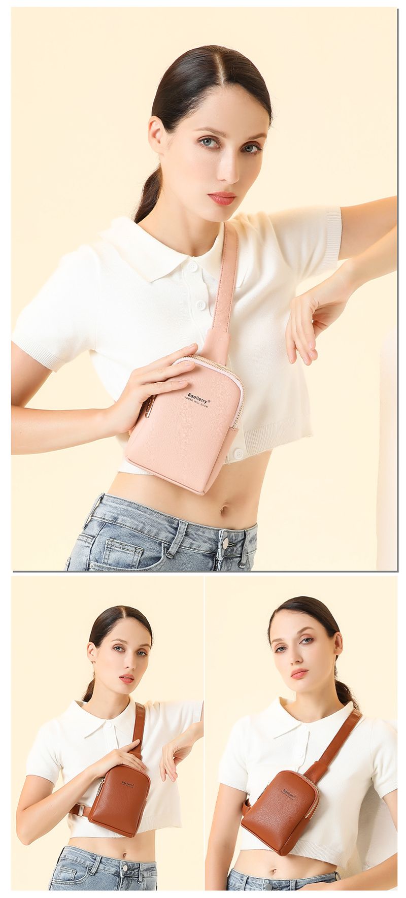 Baellerry nouveau sac messager à double fermeture éclair pour femme de style coréen, sac de téléphone portable simple et polyvalent, vente en gros_voghion.com