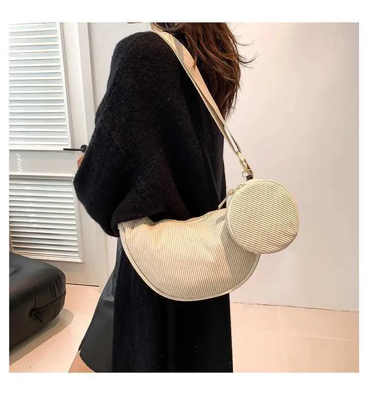 Borsa a tracolla casual in velluto a coste da donna Hobos, semplice, tinta unita, borsa a tracolla da donna, versatile, da pendolare_voghion.com
