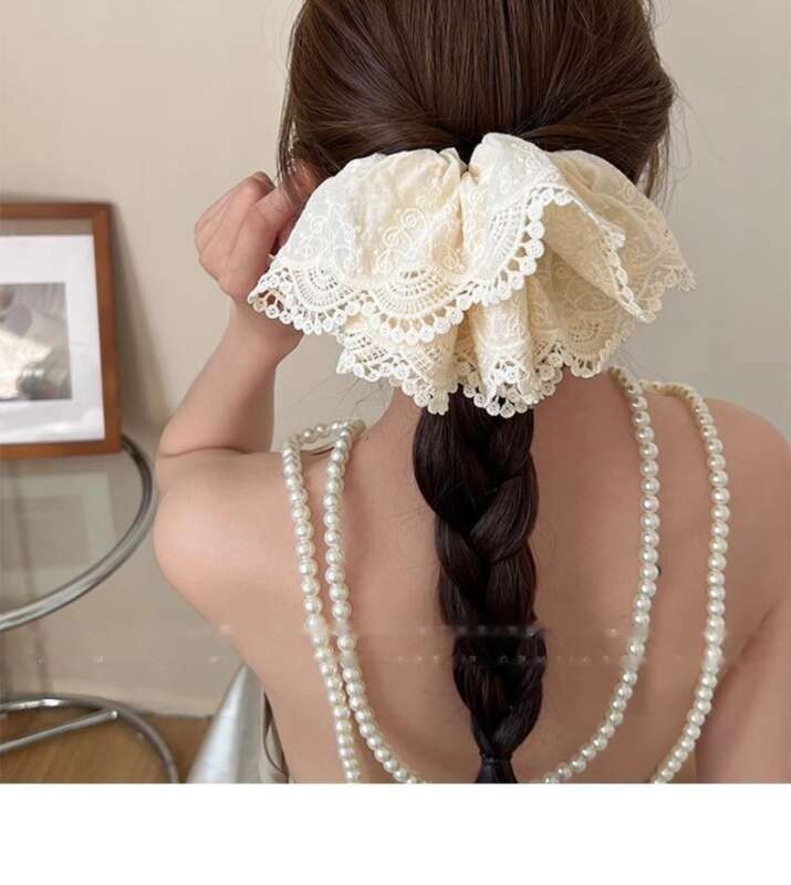 Large White Lace With Large Intestine Loop, Gentle Temperament For Women, Ponytail Tied Rope, High-end Hair Rope_voghion.com