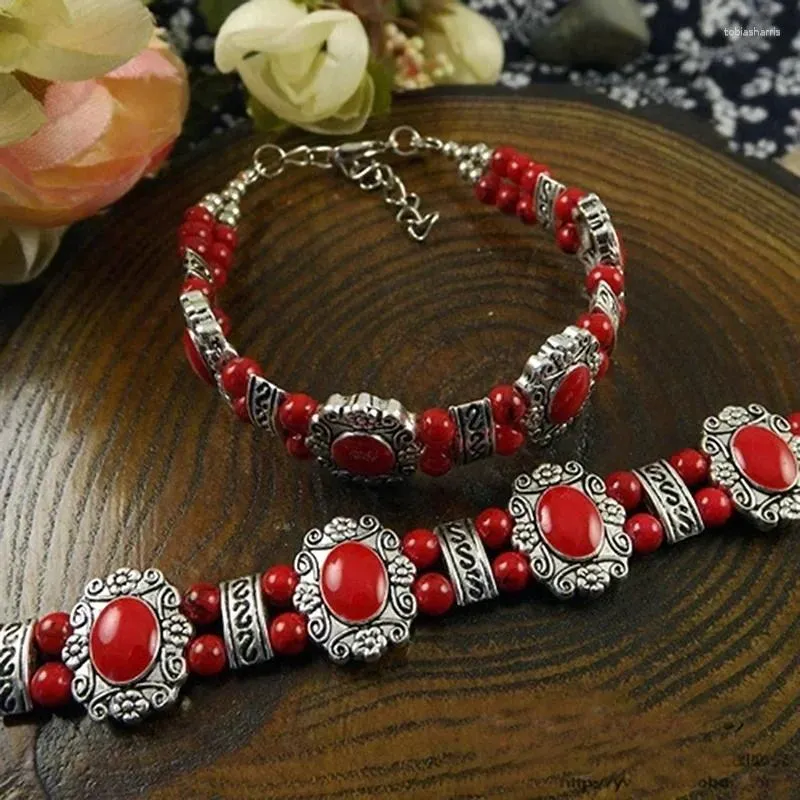 Pulseira feminina moda vintage pulseira étnica edição coreana dupla camada artesanato retrô remada turquesa acessórios_voghion.com
