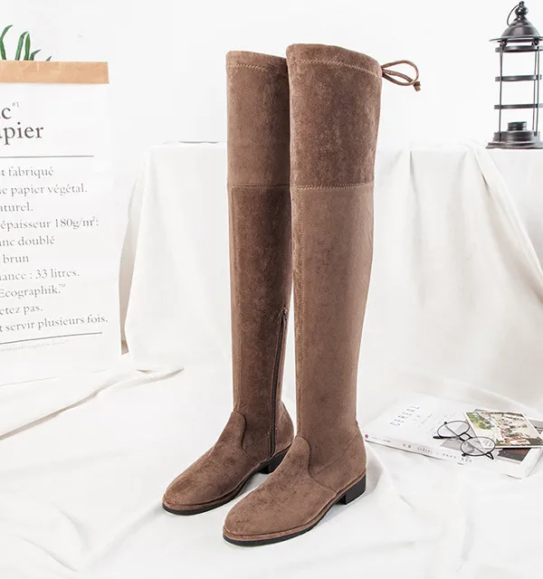Overknee Stiefel Für Damen Aus Wildleder Mit Elastischer Sohle_voghion.com