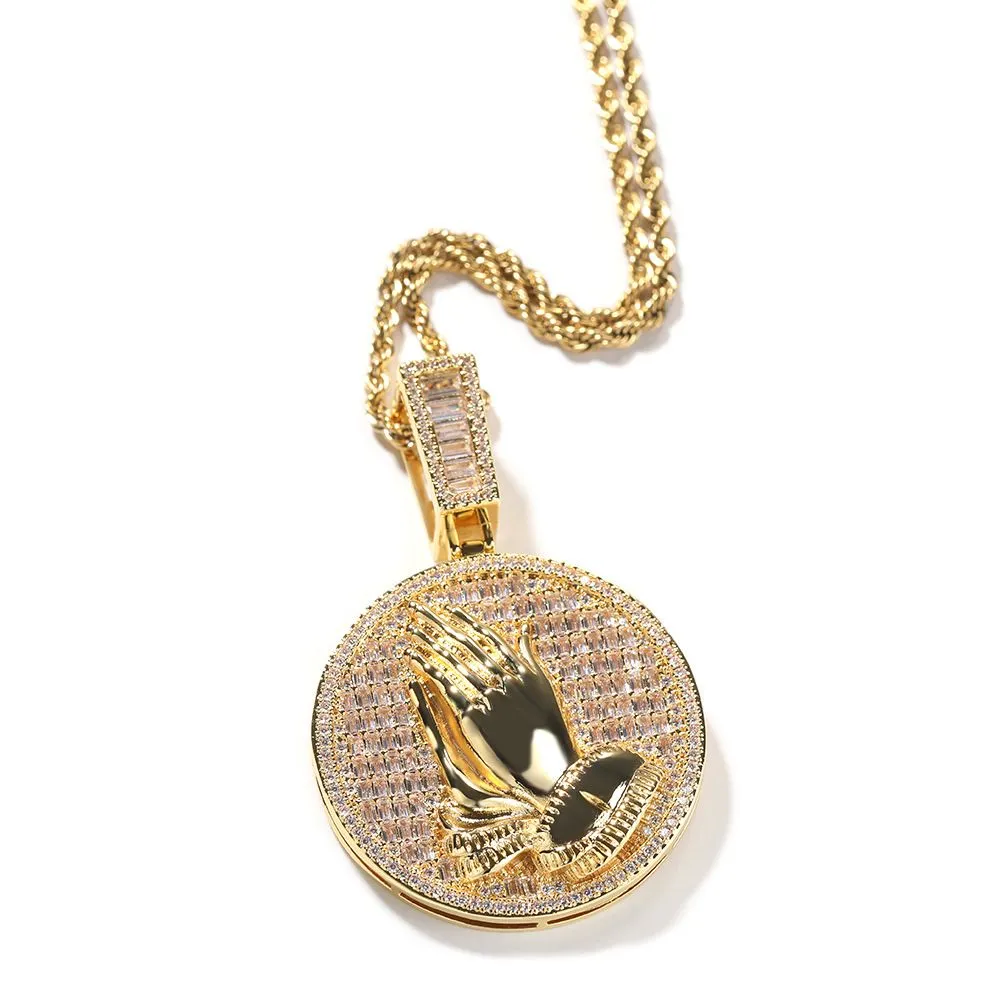 Collana con ciondoli Hip Hop che giocano con le mani, bling, regali di gioielli religiosi con zirconi completi_voghion.com