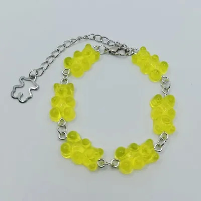 Pulseras de eslabones con bonitos ositos de goma, cadena de acero inoxidable, colgantes, dijes para mujeres, hombres, muñecas, tobillos, joyería para niñas._voghion.com