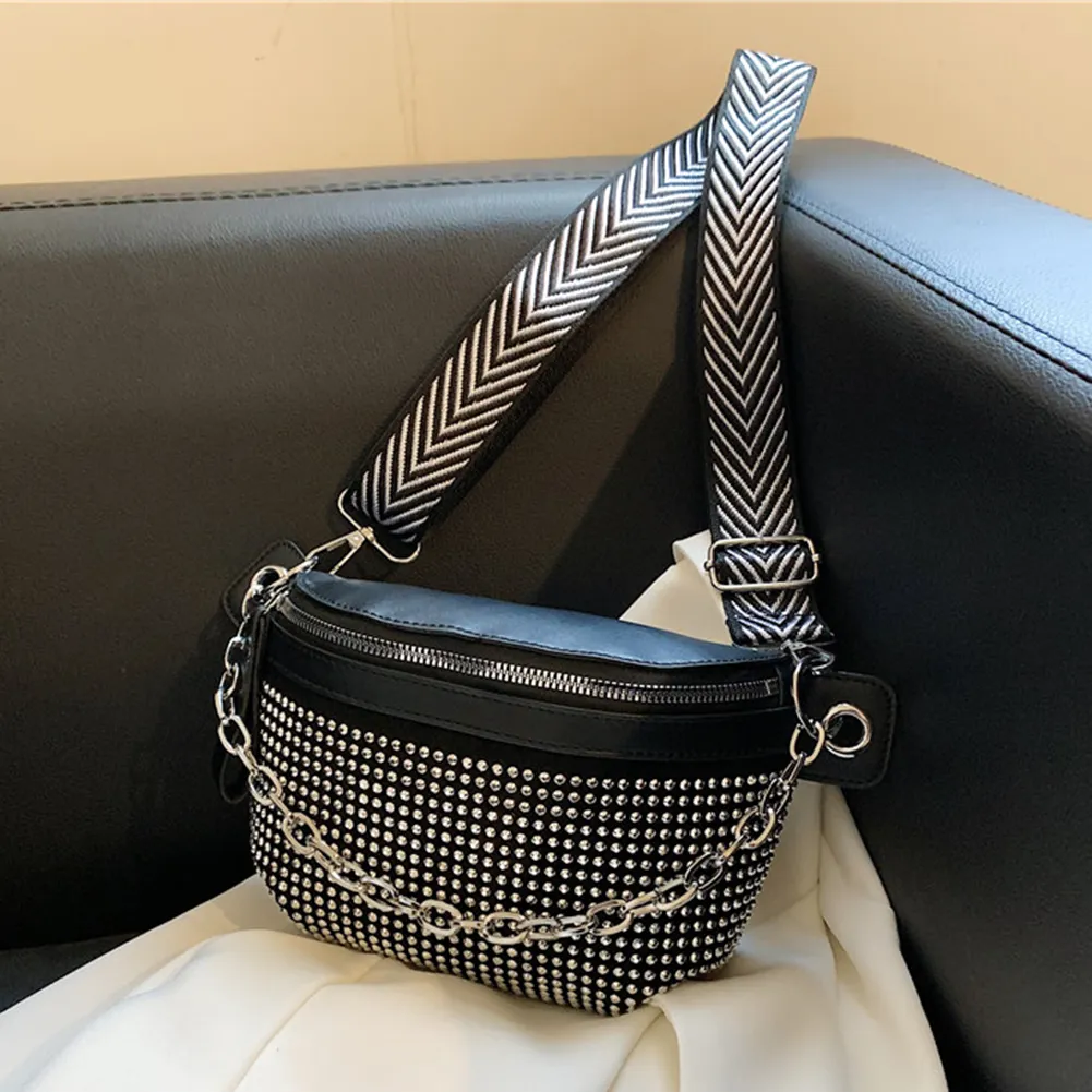 Rhinestone Ladies Handbags Fashion Chain Female Sling Waist Pack Casual Adjustable Strap Portable Elegant For Weekend_voghion.com