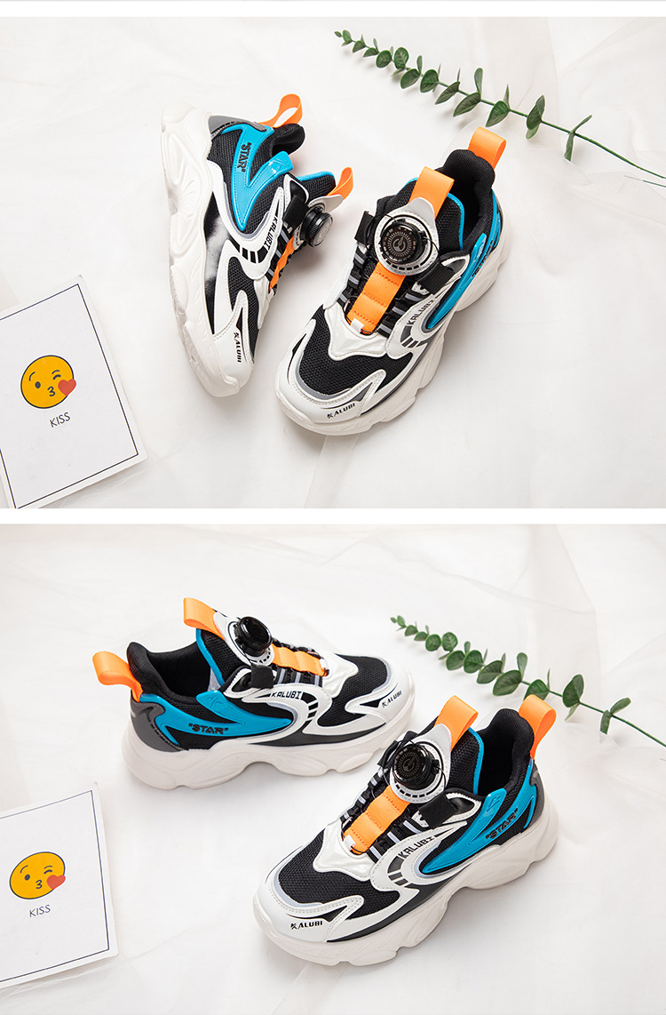 Neue Kindersportschuhe mit Drehknopf für Frühling und Herbst, weiche Sohle, Mesh-Oberfläche, Teenager, Jungen und Mädchen_voghion.com