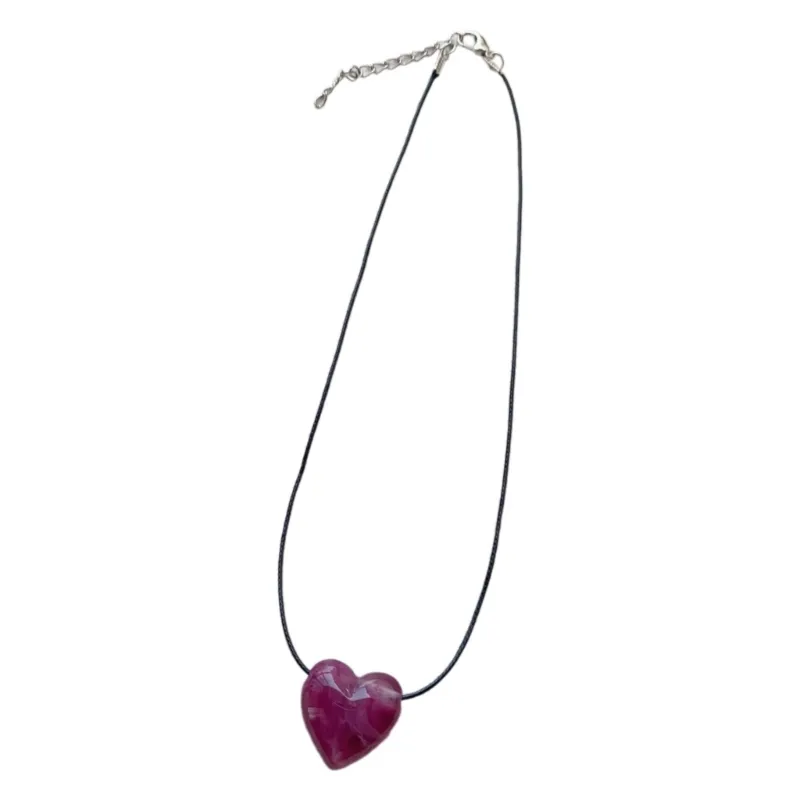 Adjustable Heart Pendant Necklace Colorful Fashionable Choker_voghion.com