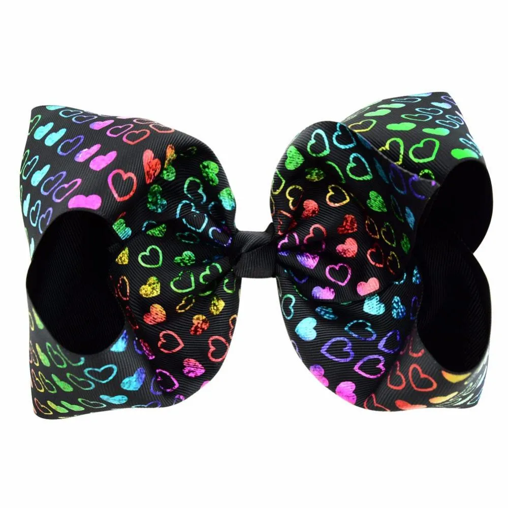 Lot de 8 nœuds en ruban gros-grain avec clip pour filles, grande taille de 20,3 cm, motif licorne, cœur, étoile, imprimé, accessoire pour cheveux fait à la main_voghion.com