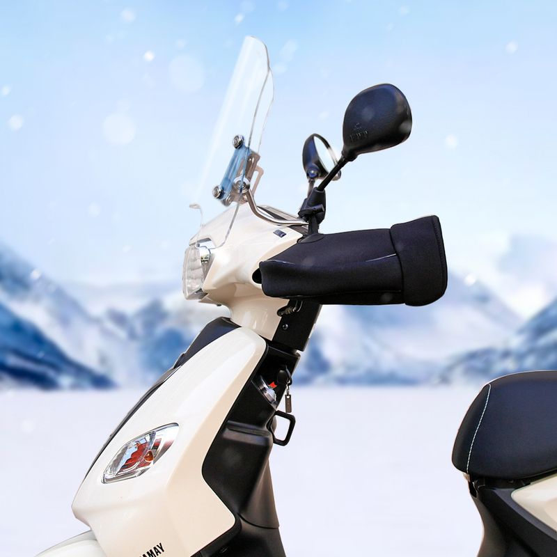 Motorcycle Handlebar Cover With Plush Warm Gloves, Winter Riding Cold And Windproof Hand Shield, Electric Bike Gloves_voghion.com