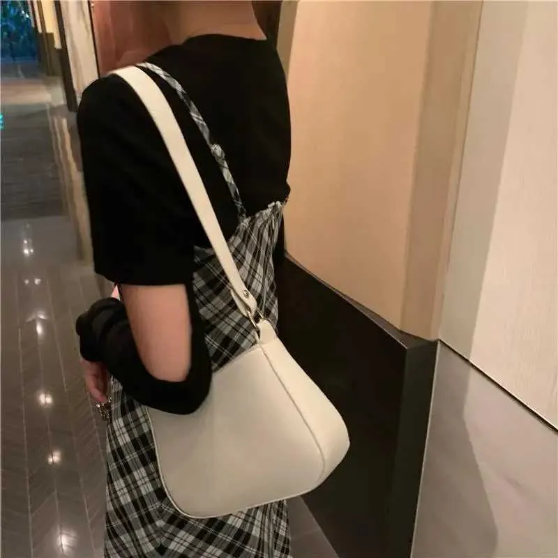 Damemode Små Clutch Håndtasker Retro Ensfarvet PU Læder Skulderarm Afslappet Dame Daglig Hobo Taske_voghion.com
