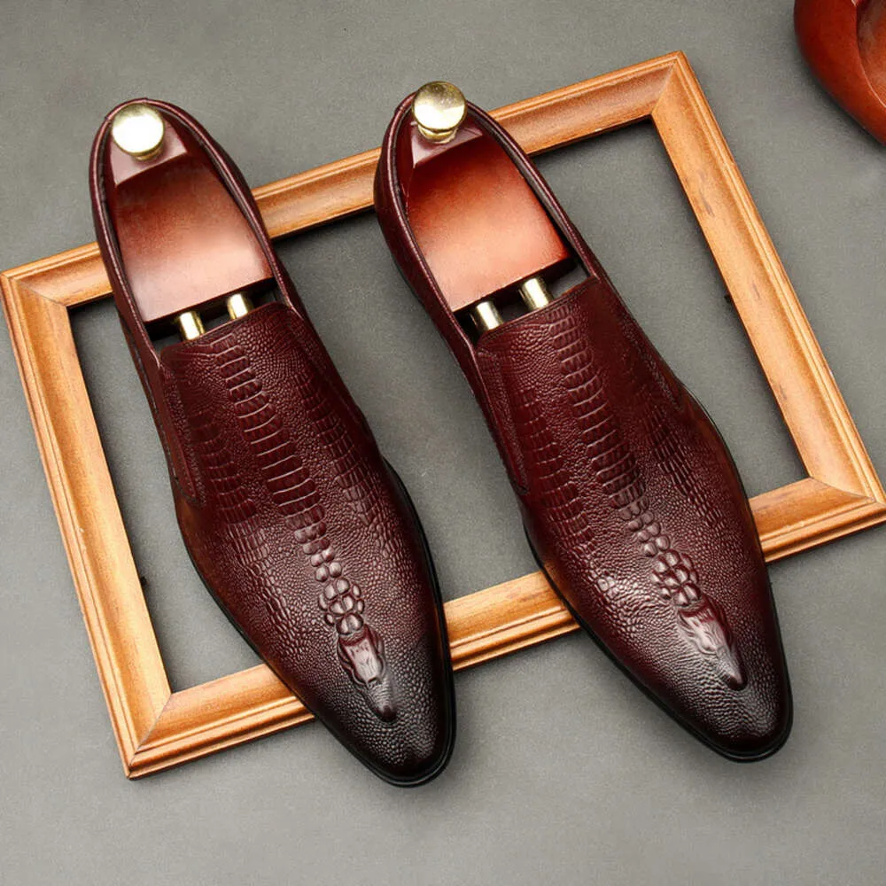 Breathable Leather Shoes For Men Patterned Crocodile Business_voghion.com