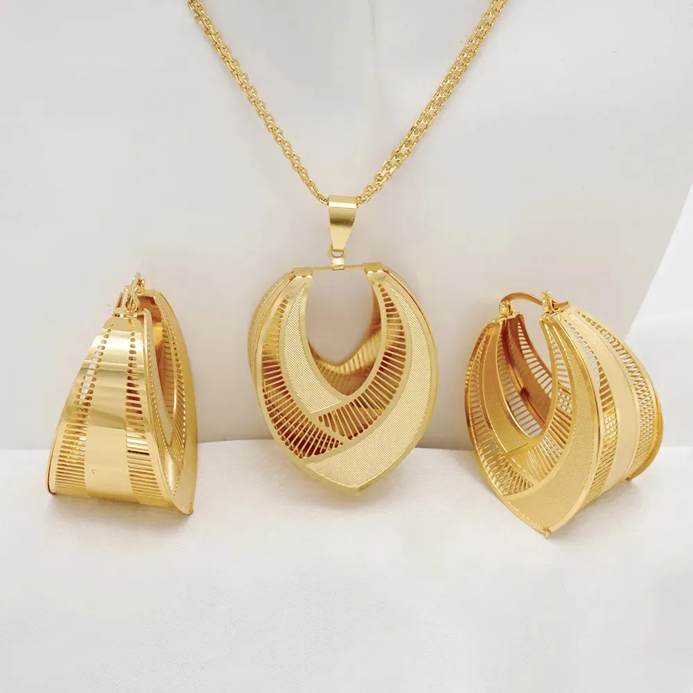 Wedding Jewelry Sets Fashion Dubai Copper Earrings Pendent Necklace For Women Romantic Daily Wear Party Anniversary_voghion.com