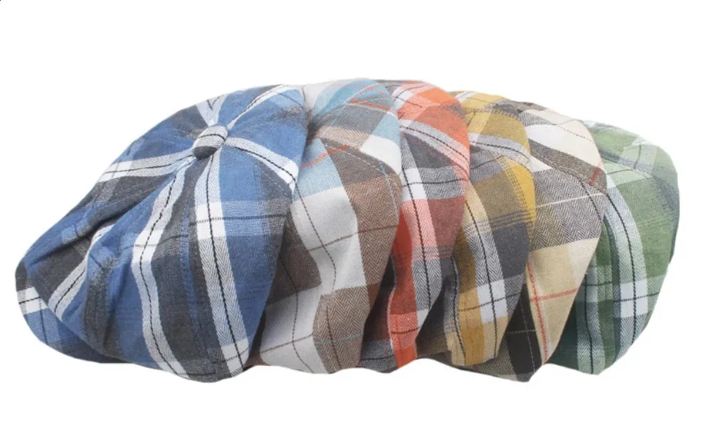 HT4183 Womens Octagonal Checkered Mens Flat Hat Spring and Summer Beret 240912_voghion.com