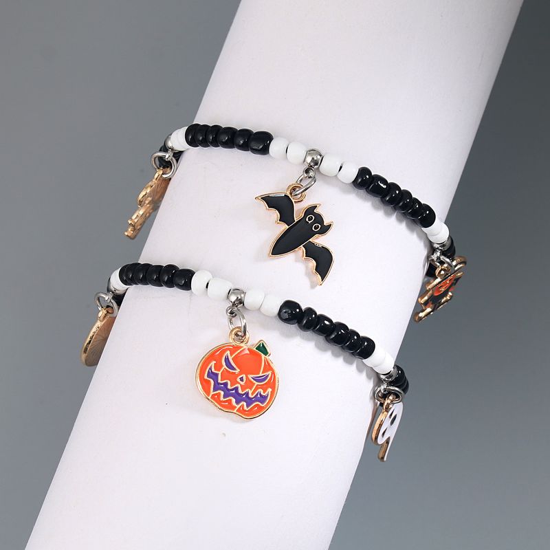 Halloween Kürbis Geistergesicht Schwarz-Weiß Reisperlen Handseil Armband_voghion.com