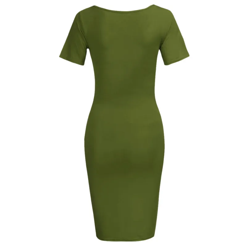 bunvel Sommer Bodycon Gravide Kvinner Sommerkjoler Ensfargede Mammaklær Kortermede Graviditetskjoler Premama Wear_voghion.com
