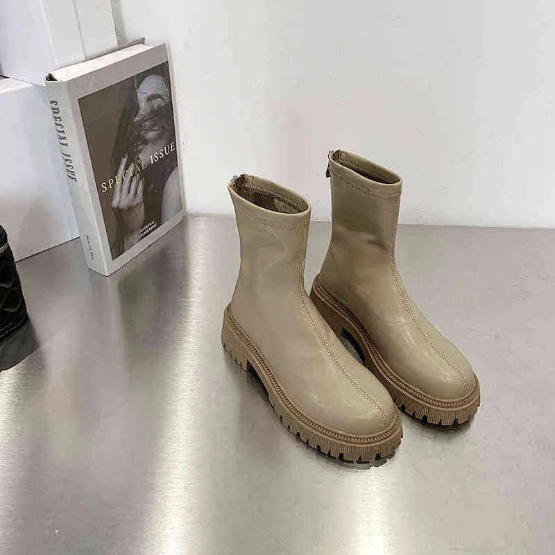 Damen Gummistiefel - Damen Winterschuhe mit niedrigen Absätzen Booties Runde Zehen Regen 2021 Mittlere Waden Herbst Damenstiefel Y1105_voghion.com