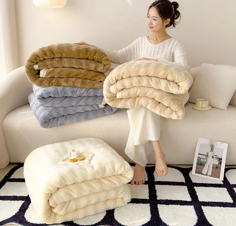 Light luxury high-end rabbit plush double-sided plush, thickened multi-functional air conditioning lunch break cover_voghion.com