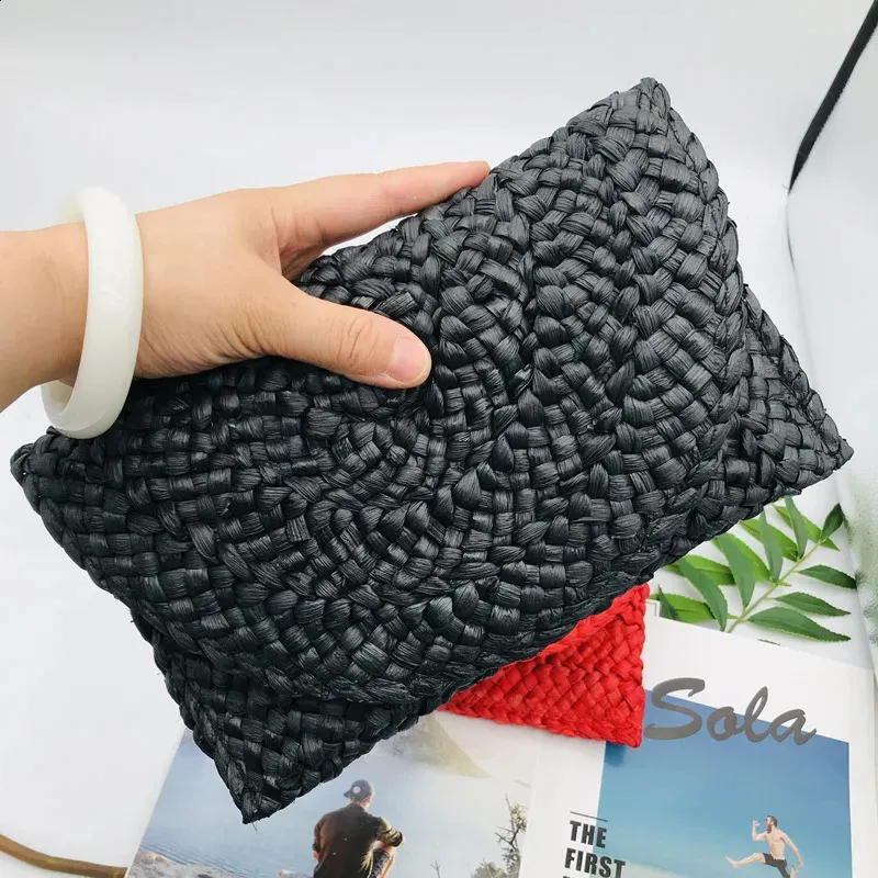 Modische, handgefertigte Maisschalen-Geldbörse aus Stroh für Damen, Sommer-Umschlag, mehrfarbig, Strandurlaub, gewebte Tasche, Geldbörse für Damen_voghion.com