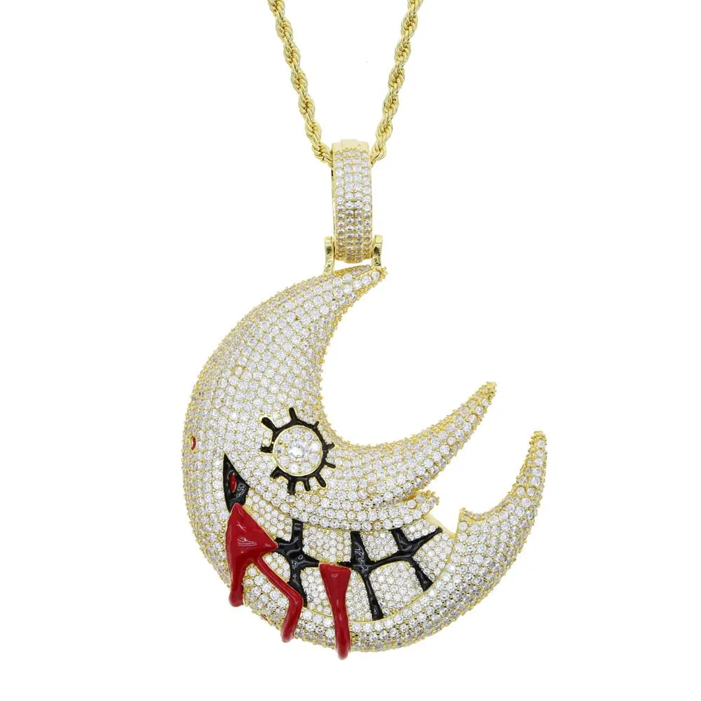 Collana con ciondolo luna in zircone 5a placcato oro gioiello_voghion.com