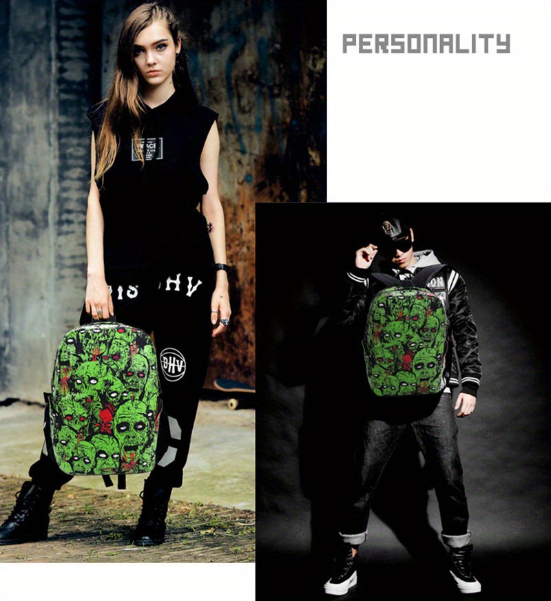Ghost Skull Print Luminous Horror Night Computer Laptop Backpack Halloween Canvas School Bag for Carnival Mardi Gras_voghion.com