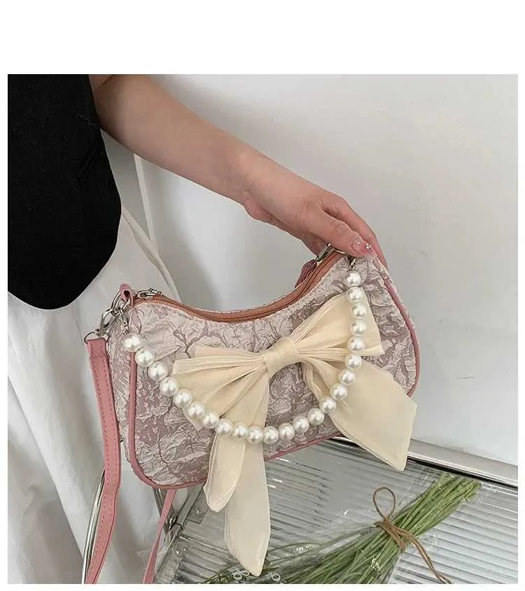 Sommer Neue Frauen Perle Handtasche Modische Trendy Bowknot Plissee Weibliche Umhängetaschen Nette Vielseitige Einzelne Schulter_voghion.com