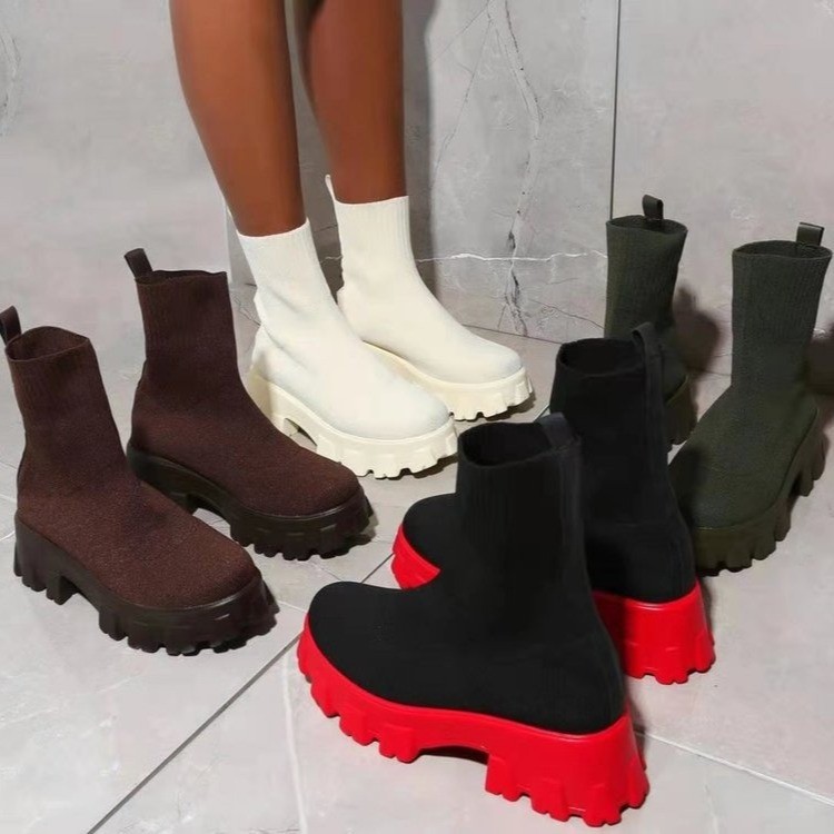Couple's Socks Shoes Women's 2021 Autumn and Winter New Thick-soled Casual Large Size Internet-famous Knitted Short Boots Women's Cross-border Large S