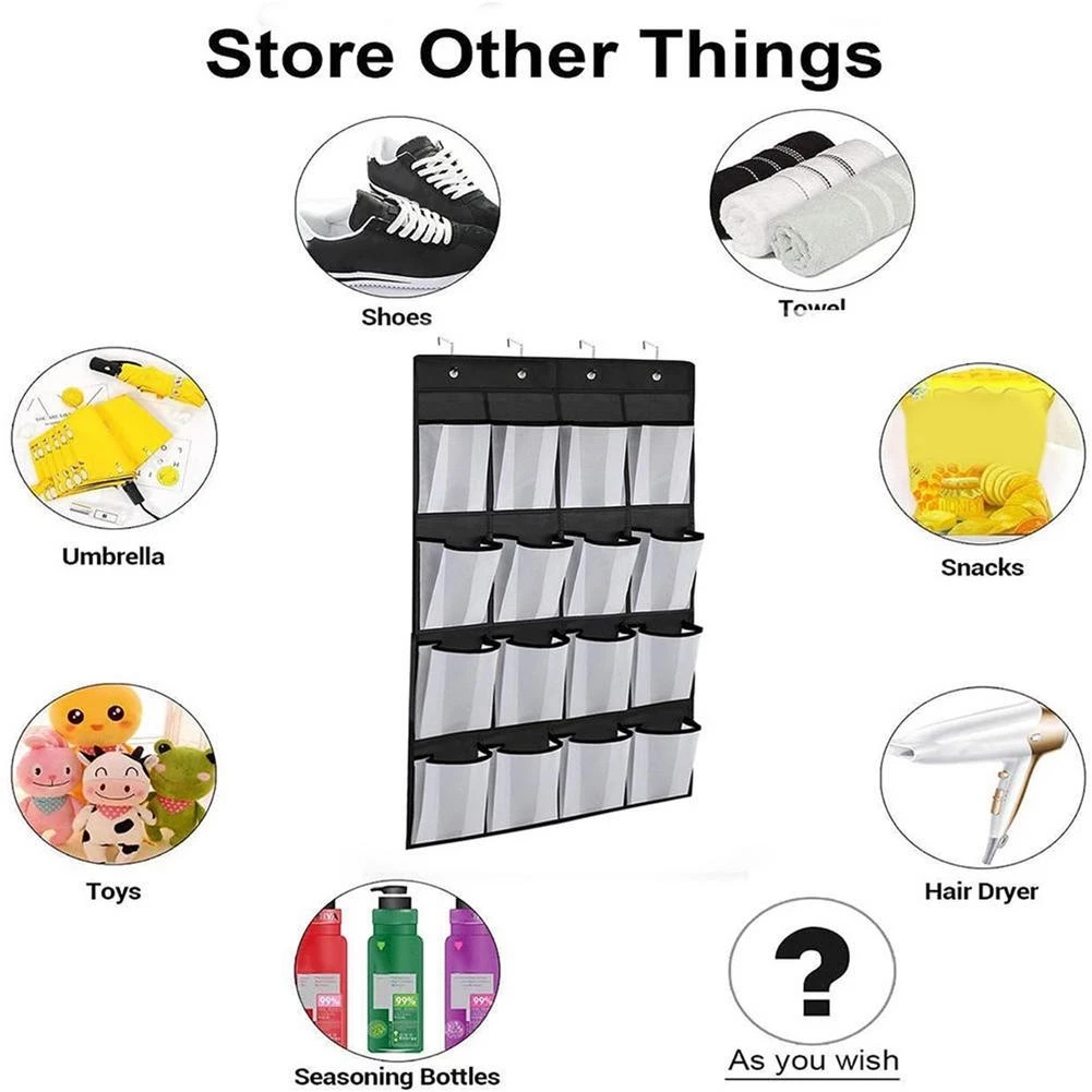 16 Pockets Over The Door Shoes Organizer Hanging Storage Bag Closet Holder Hanger Shoe Rack With Hooks Home Storage Organizer_voghion.com
