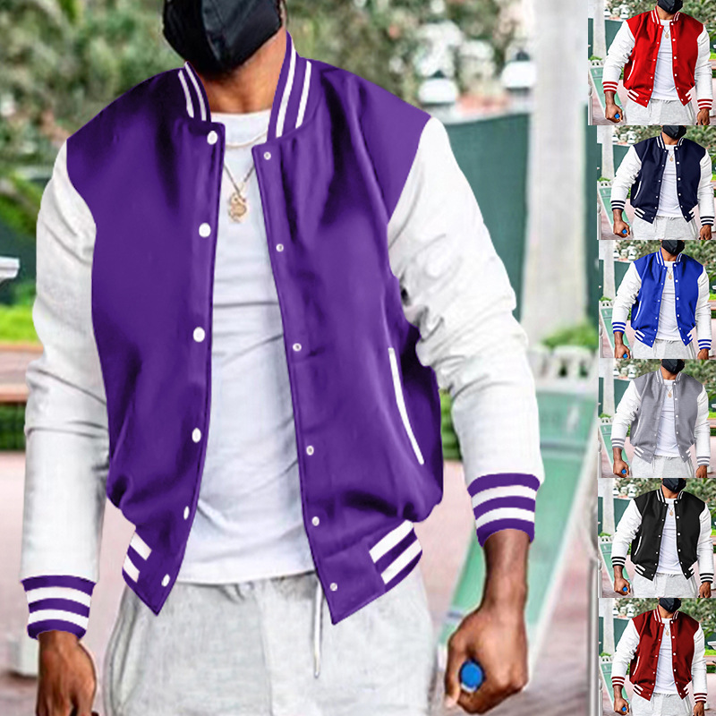 Men's Clothing baseball uniform men's flight jacket autumn and winter fleece classic loose casual flat knitting stand collar button baseball uniform