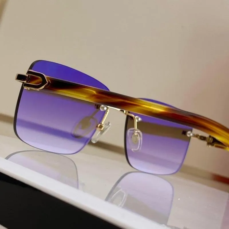 Occhiali da sole da donna retrò con montatura rettangolare e montatura dorata Carti da uomo in corno di bufalo, neri, grigi, trasparenti, UV400_voghion.com