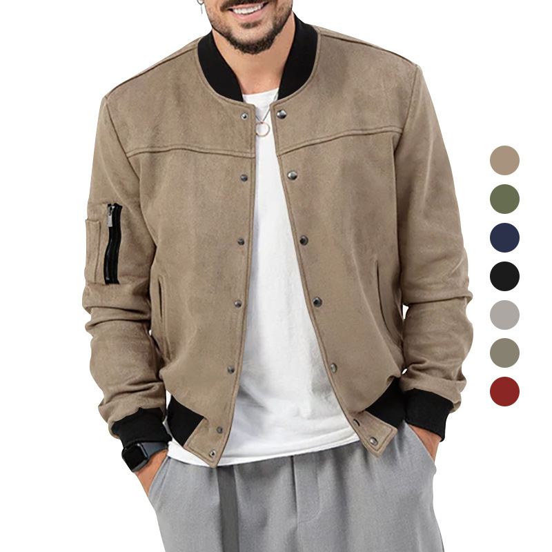 Men's Suede Stand Collar Button Cardigan Jacket For Winter_voghion.com